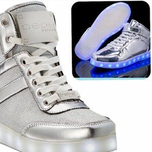 Bebe Sport Silver Sparkle Texture Light Up High Top